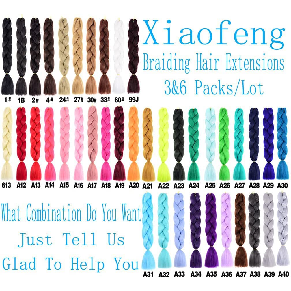 Xiaofeng Colorful Ombre Braiding Hair Extensions 24 Inch 3 Packs High Temperature Jumbo Crochet Braiding Hair for Box Twist Braids (24 Inch (Pack of 3), Orange to Yellow to Blue to Purple)