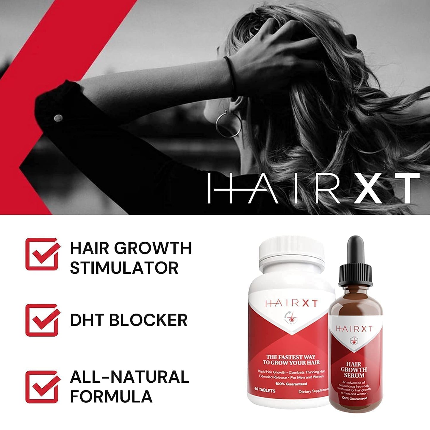 HairXT100 Hair Vitamins & Serum For Men & Women – Promotes hair Growth, Thickens, Fights Hair Loss, & Nourishes Scalp – Includes Over 20 Essential Hair Care Ingredients In One Bundle – 60 Cap, 2 oz