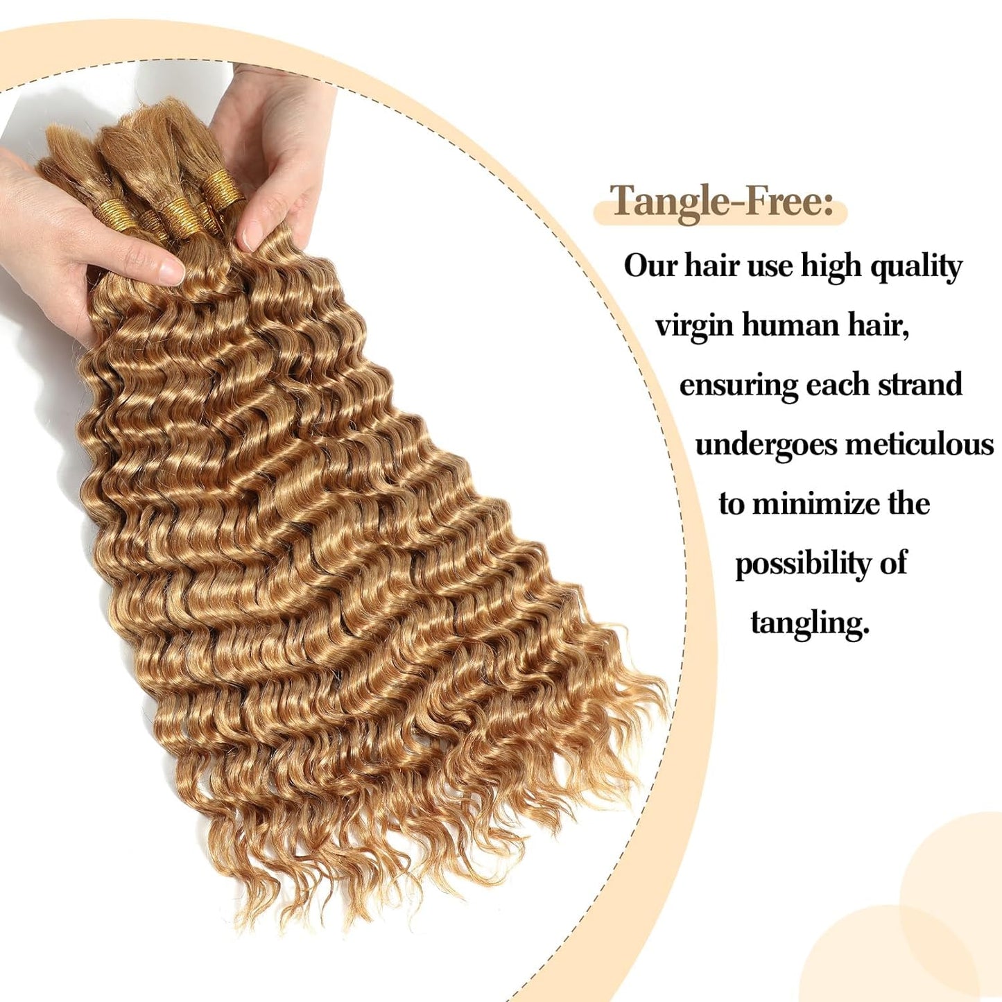 Luxvogue Curly Braiding Human Hair 100g 22 Inch Color 27 Honey Blonde Deep Water Wave Bulk Human Hair for Braiding No Weft Brazilian Virgin Deep Curly Human Hair Extensions for Boho Braids