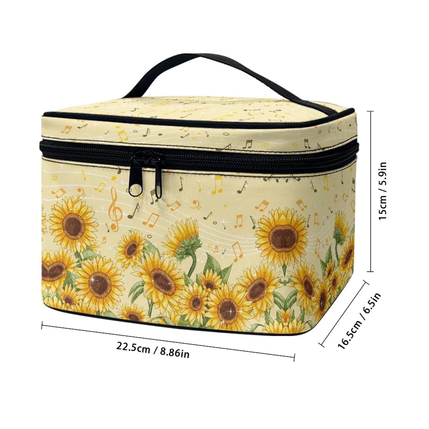 doginthehole Sunflower Make Up Bag Travel Cosmetic Case with Top Handle, Portable Storage Bag Large Capacity Makeup Organizer Case for Women Girls