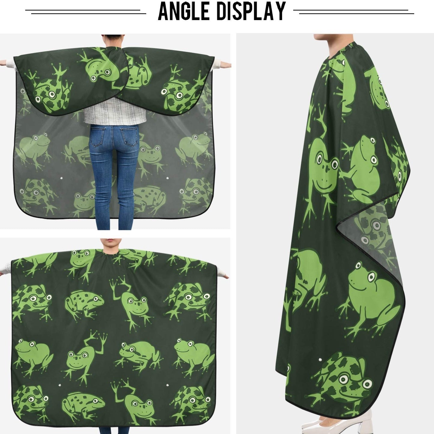 visesunny Barber Cape Funny Frog Animal Pattern Polyester Hair Cutting Salon Cape Apron Anti-Static Haircut Water-Resistant Shaving Cloth Beard Shaving Bib Hairdressing Cape