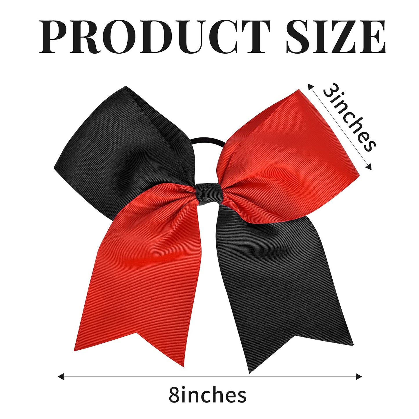 12PCS 8" Large Cheer Bow Red Black Ponytail Holder Elastic Band Hair Ties Hair Bow Accessories for Cheerleading Teen Girls High School College Softball Competition Sports