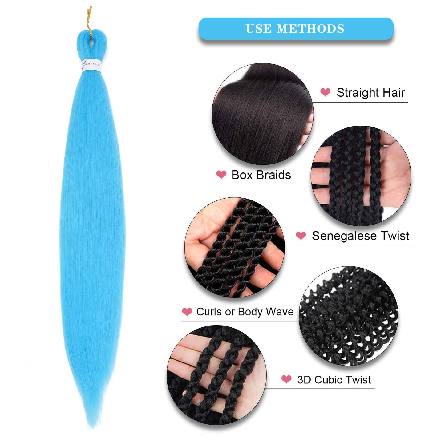 Braiding Hair Pre Stretched - 26 Inch Pre Stretched Braiding Hair Sky Blue Braiding Hair Soft Yaki Texture 3 Packs Crochet Hair Extensions Braids for Black Women (26 Inch(3Packs), Sky Blue)