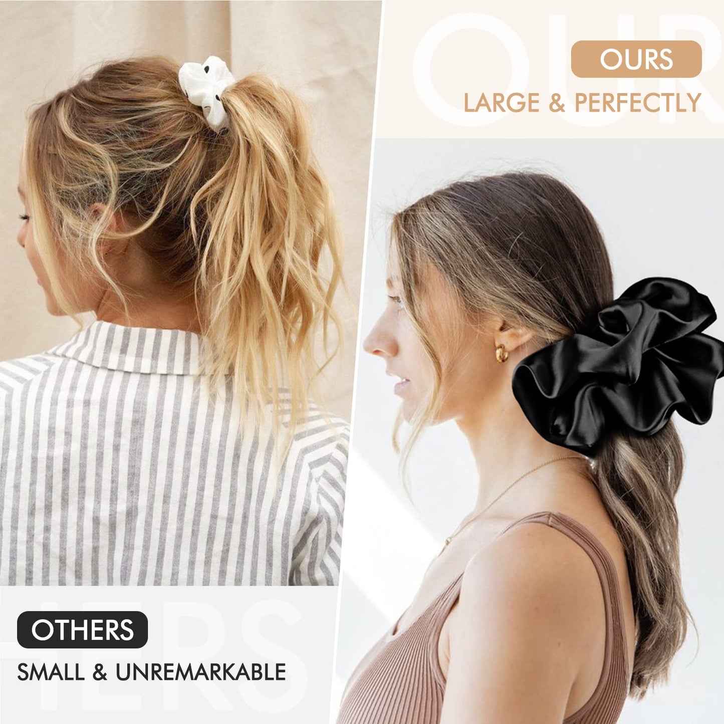 9.5 inch Silk Scrunchies Oversized Scrunchie Jumbo Scrunchies Giant Silk Scrunchie Extra Large Satin Scrunchies Thick Elastic Fluffy Hair Ties for Women and Girls 3 Pack (Black, Black, Black)