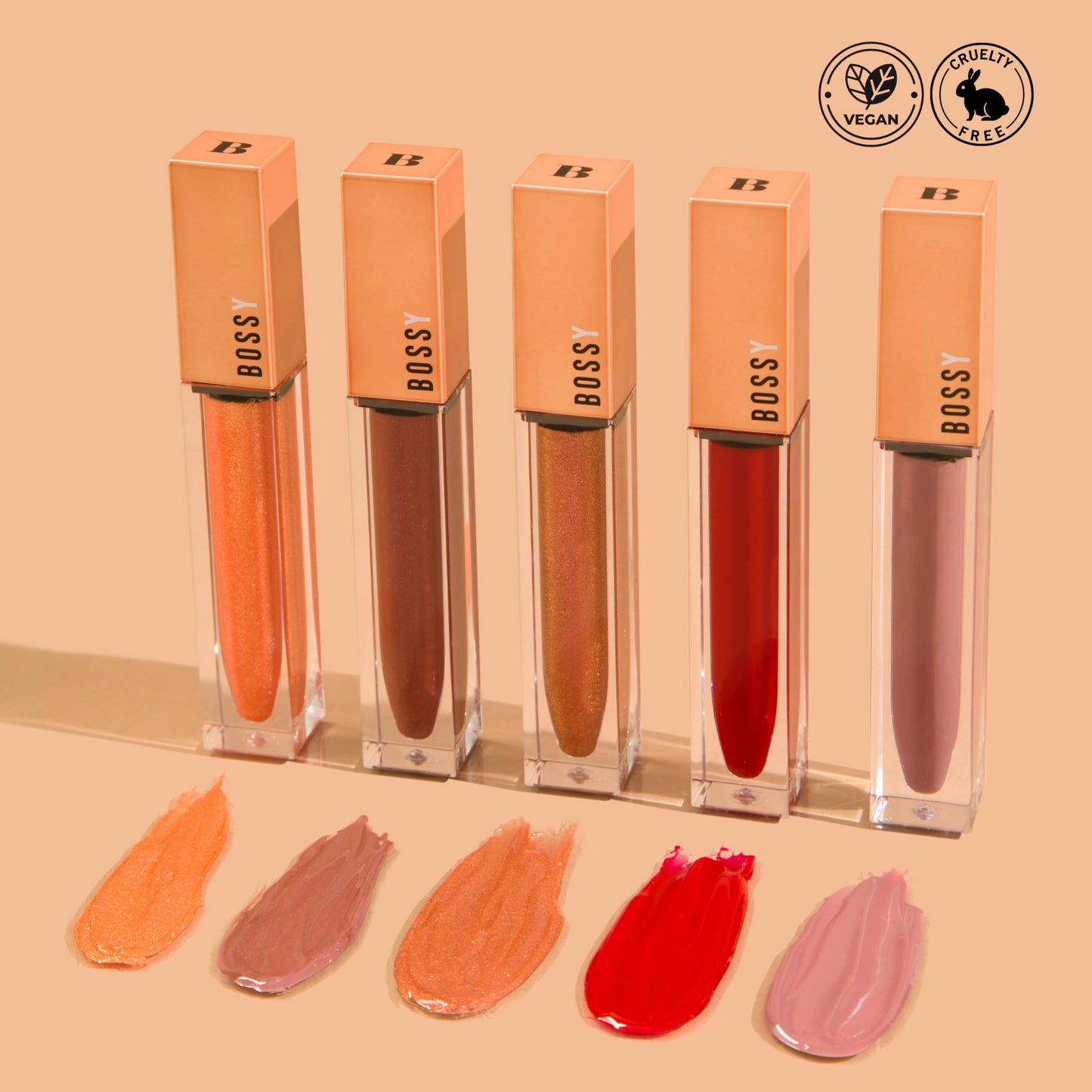 Bossy Cosmetics Vegan Lip Gloss for Soft Lips, Plumping Oil, Hydrating Non-Stick Lipgloss for Women, Provides Maximum Shine, Paraben and Cruelty Free (UNAPOLOGETIC - Pink Nude Color)