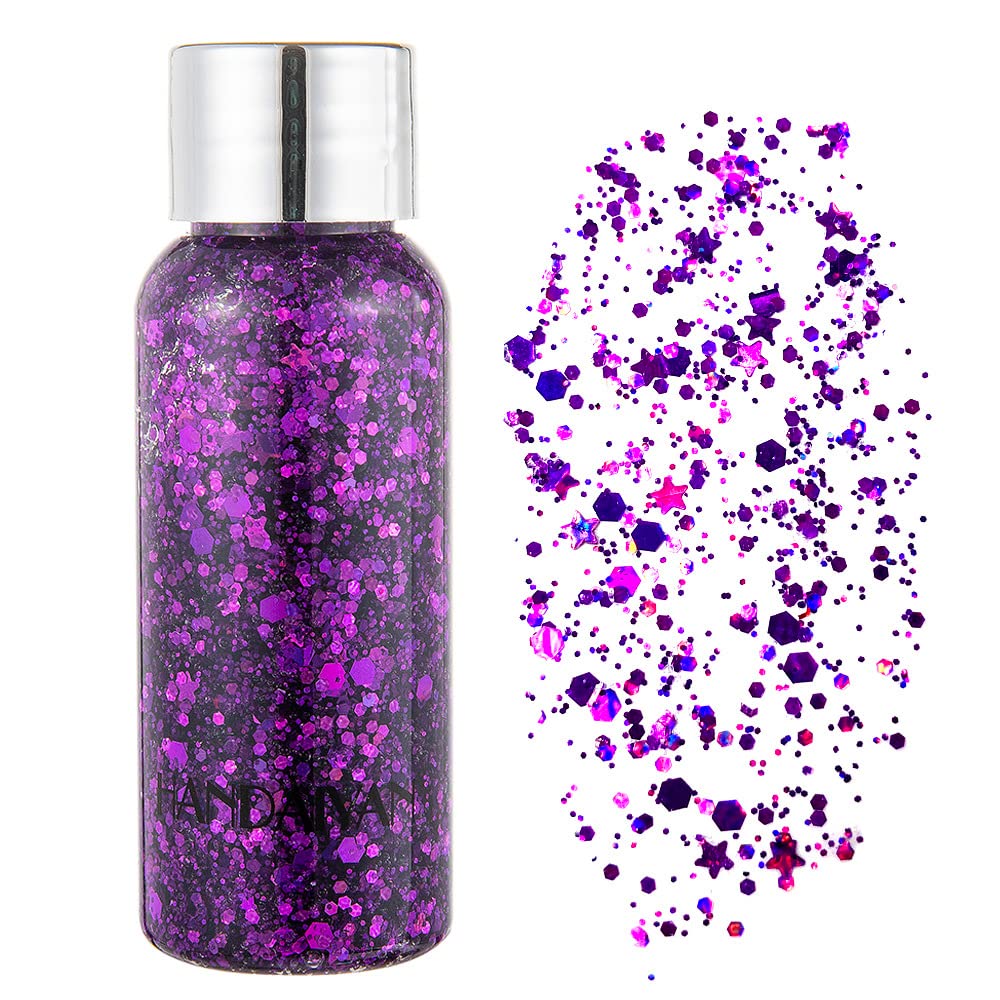 GL-Turelifes Mermaid Sequins Chunky Glitter Liquid Eyeshadow Glitter Body Gel Festival Glitter Cosmetic Face Hair Nails Makeup Long Lasting Sparkling 30g (#06 Purple)