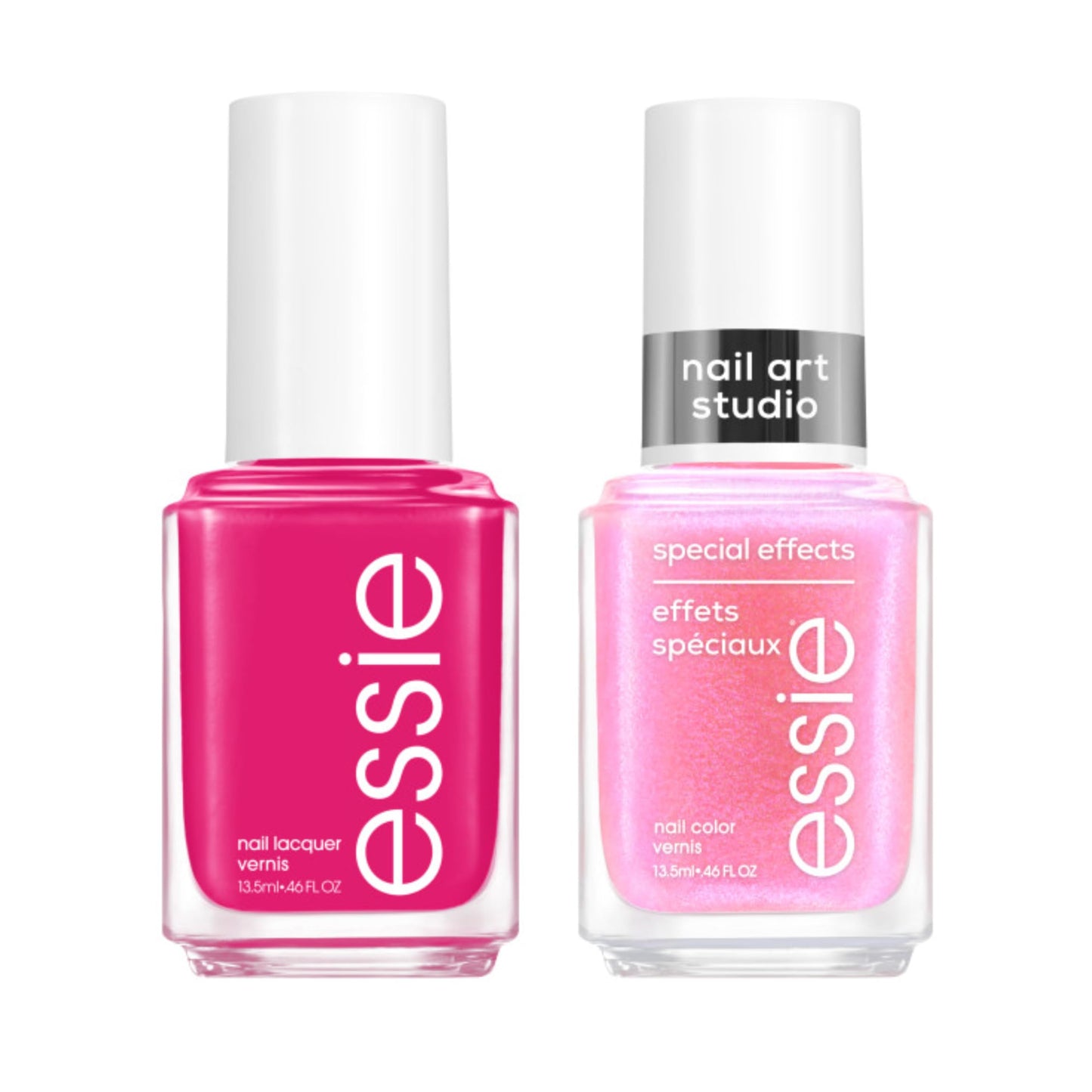 Essie Nail Polish Magenta Chrome Kit, Magenta Pink, Pencil Me In, Shimmer Pink, Nail Art Studio Astral Aura, Vegan, 0.46 Fl Oz each