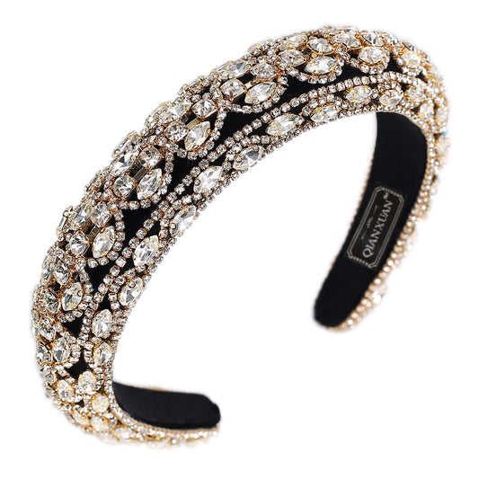 QIANXUAN Crystal Rhinestone Headbands For Women White Pearl Headbands For Girls Padded Headband Black Velvet Jewelry Chain Hairband Handmade Pearly Flower Retro Filling Diamond Hair Accessories