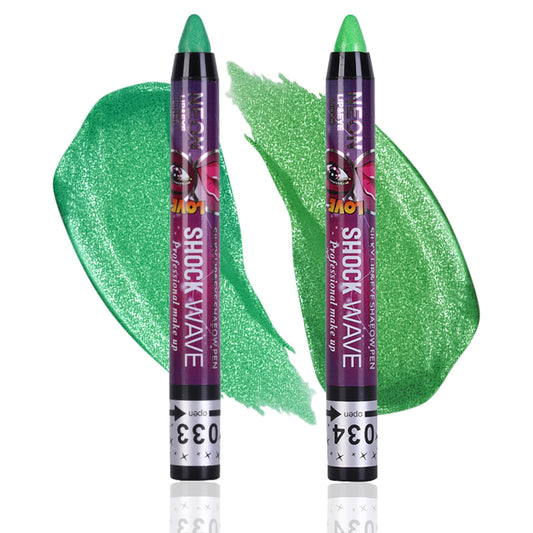 MEICOLY Green Eyeshadow Stick,Metallic Shimmer Crayon Eye Makeup,Green Eye Shadow Eye Makeup,Green Glitter Eyeshadow,Waterproof & Long Lasting Shiny Bright Rotating Eye Shadow Sticks,2 Pcs