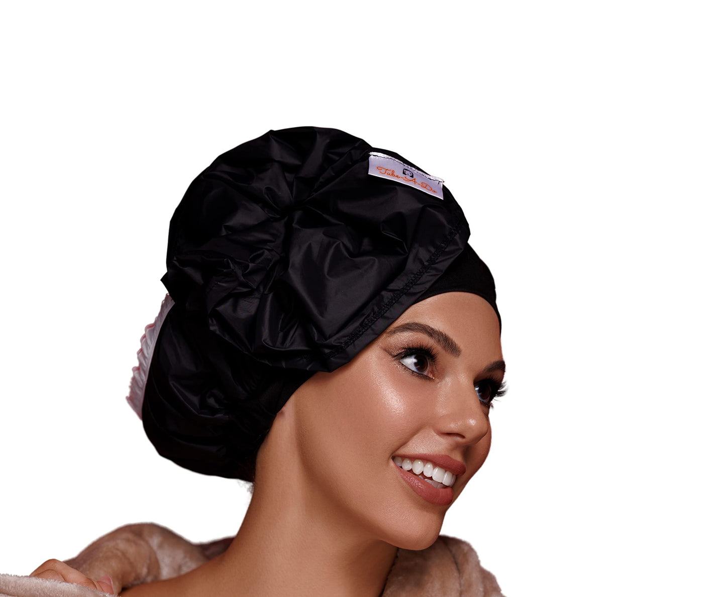 Tube-A-Do Luxury Waterproof Shower Cap - Innovative Open-Ended Design - Black