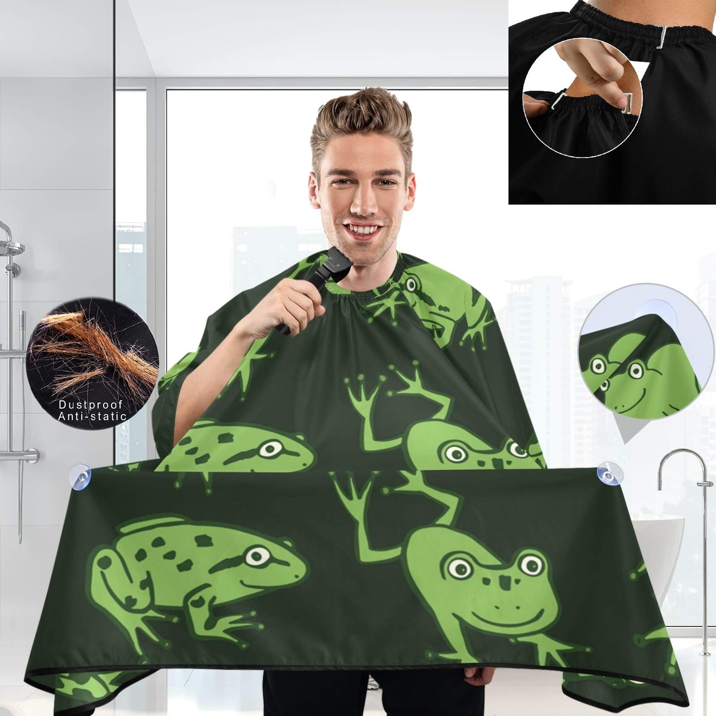 visesunny Barber Cape Funny Frog Animal Pattern Polyester Hair Cutting Salon Cape Apron Anti-Static Haircut Water-Resistant Shaving Cloth Beard Shaving Bib Hairdressing Cape