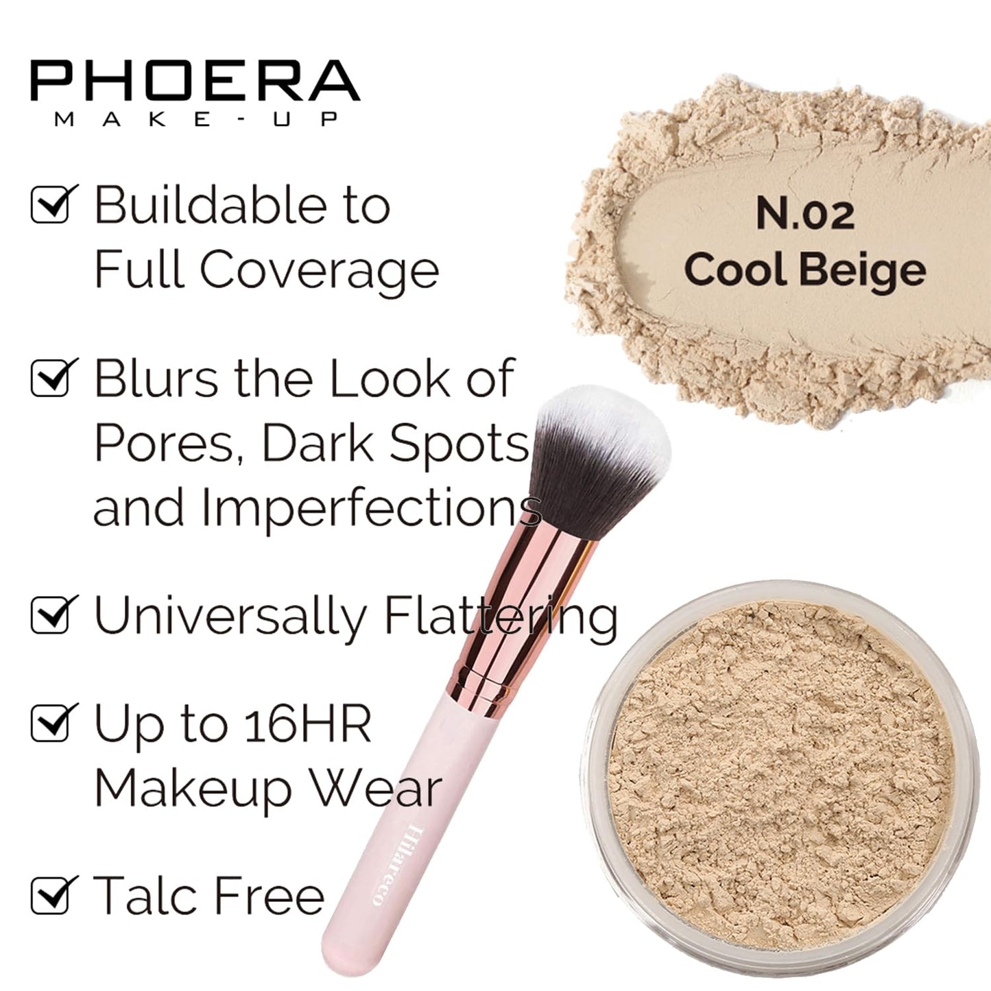 Mushroom Head Air Cushion CC Cream Natural Foundation,Phoera Powder, Bright Makeup Base Long Lasting with Makeup Sponge and Flat Top Kabuki Foundation Brush (#04 Buff Beige)