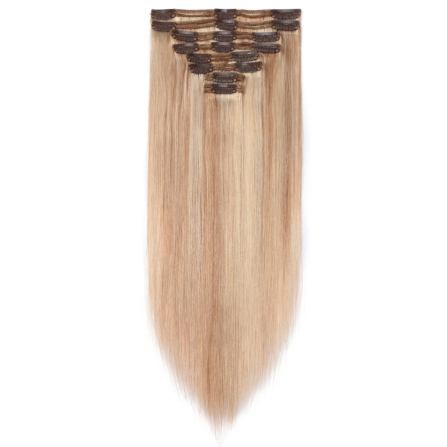 S-noilite Clip in Hair Extensions Real Human Hair 12 Inch Ash Blonde to Bleach Blonde Hair Extensions Balayage Remy Human Hair Clip In For Women Double Weft Human Hair Extensions 8PCS 115g #18P613