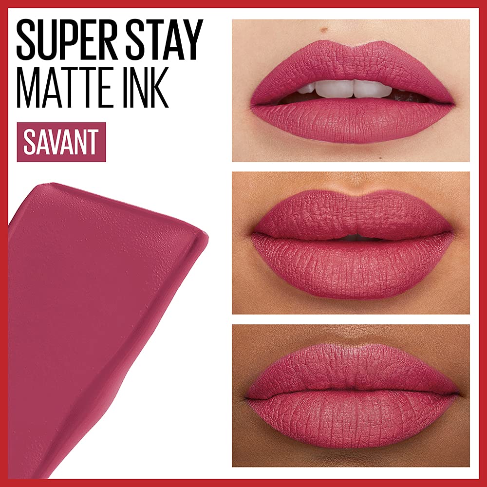 Maybelline Super Stay Matte Ink Liquid Lipstick Makeup, Long Lasting High Impact Color, Up to 16H Wear, Savant, Rose Pink, 1 Count