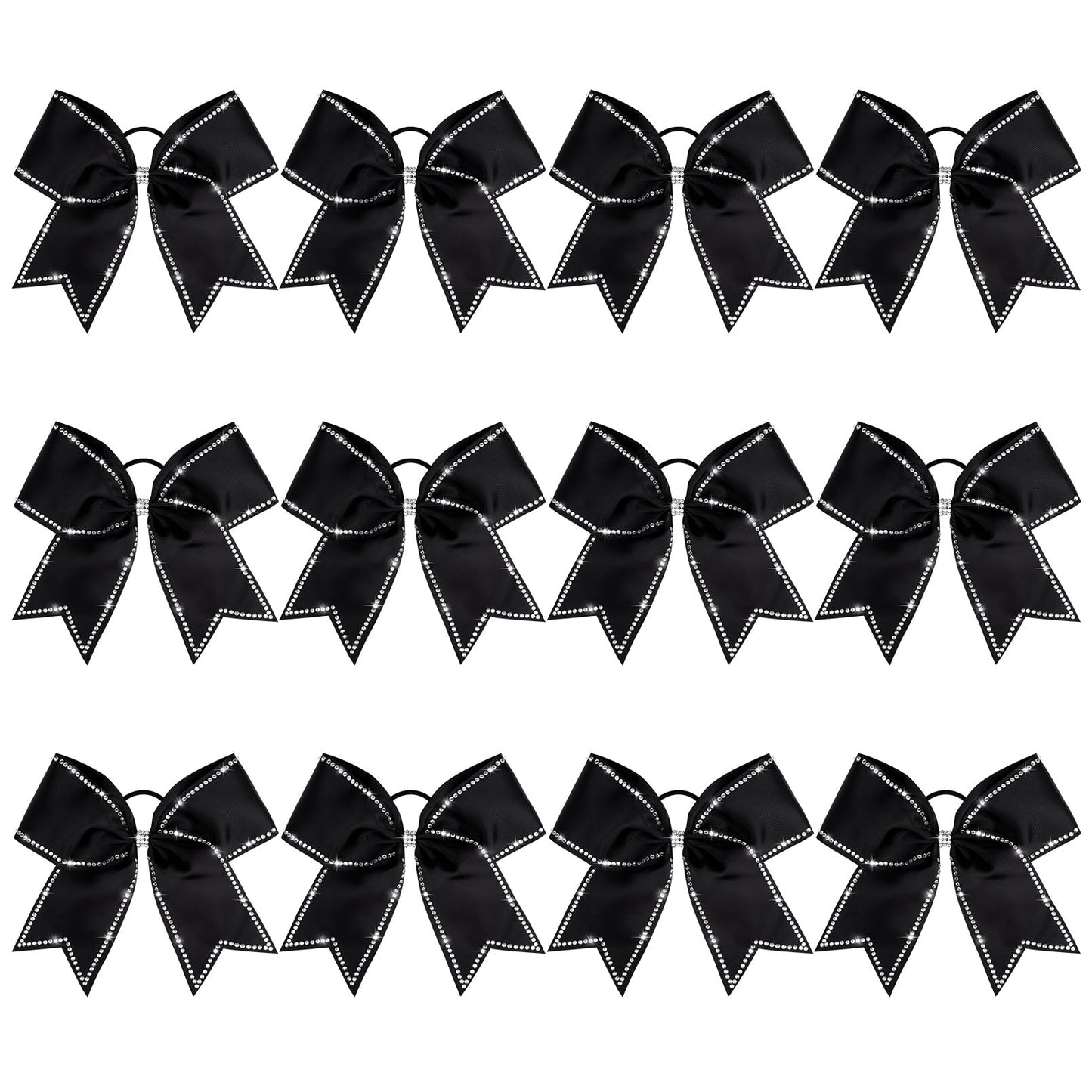 CEELGON 8" Large Rhinestones Cheer Bows 12 PCS Glitter Cheer Bows Handmade Elastic Band Girls Hair Bows for Cheerleaders Girls Softball Sports Competition (Black)