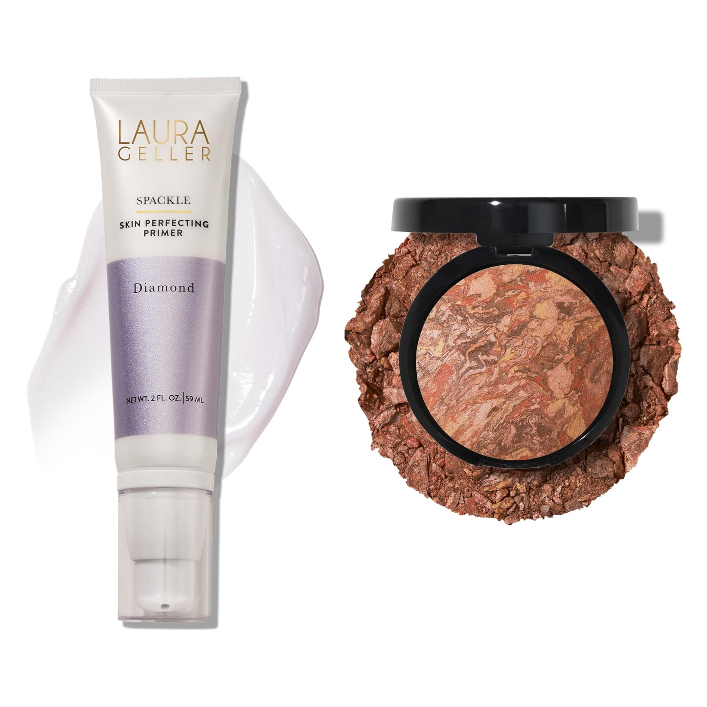 LAURA GELLER NEW YORK Illuminating Duo: Baked Balance-n-Glow Illuminating Foundation, Deep + Spackle Skin-Perfecting Makeup Primer, Diamond