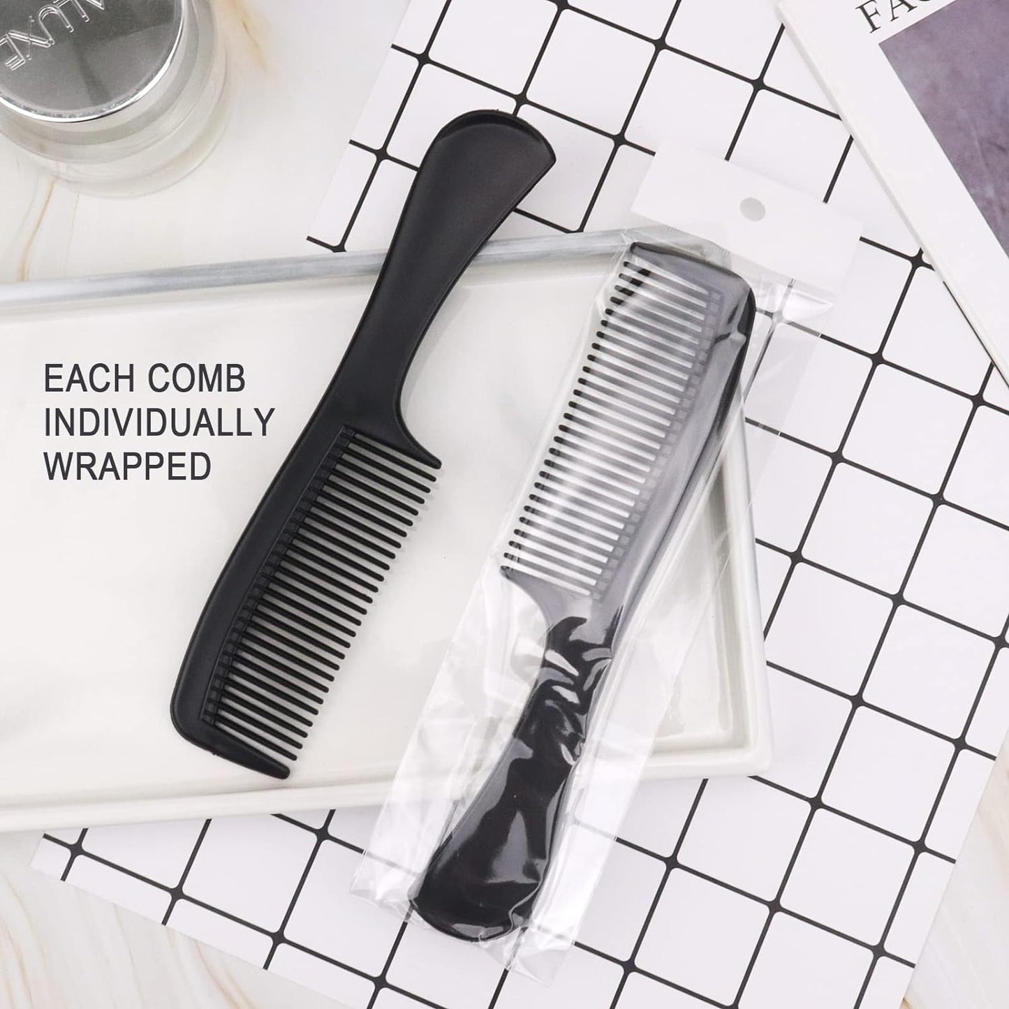 Plastic Combs, Wide Longer Teeth Design, Individually Wrapped, Bulk Combs (8 inch, 200, Count)