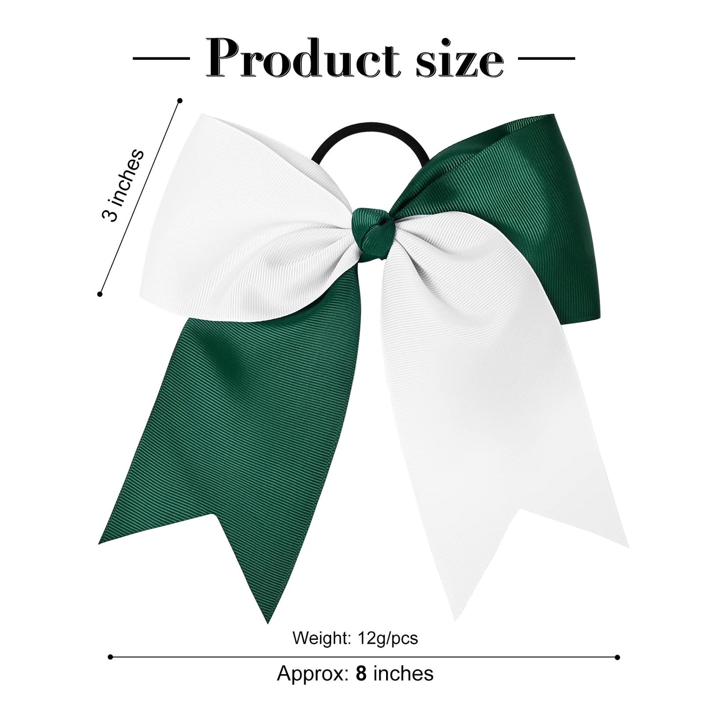 12 PCS 8" Large Cheer Bows White Green Girl Hair Bows Cheerleading Softball Bow Hair Ties Hair Accessories for cheerleaders football Competition Sports