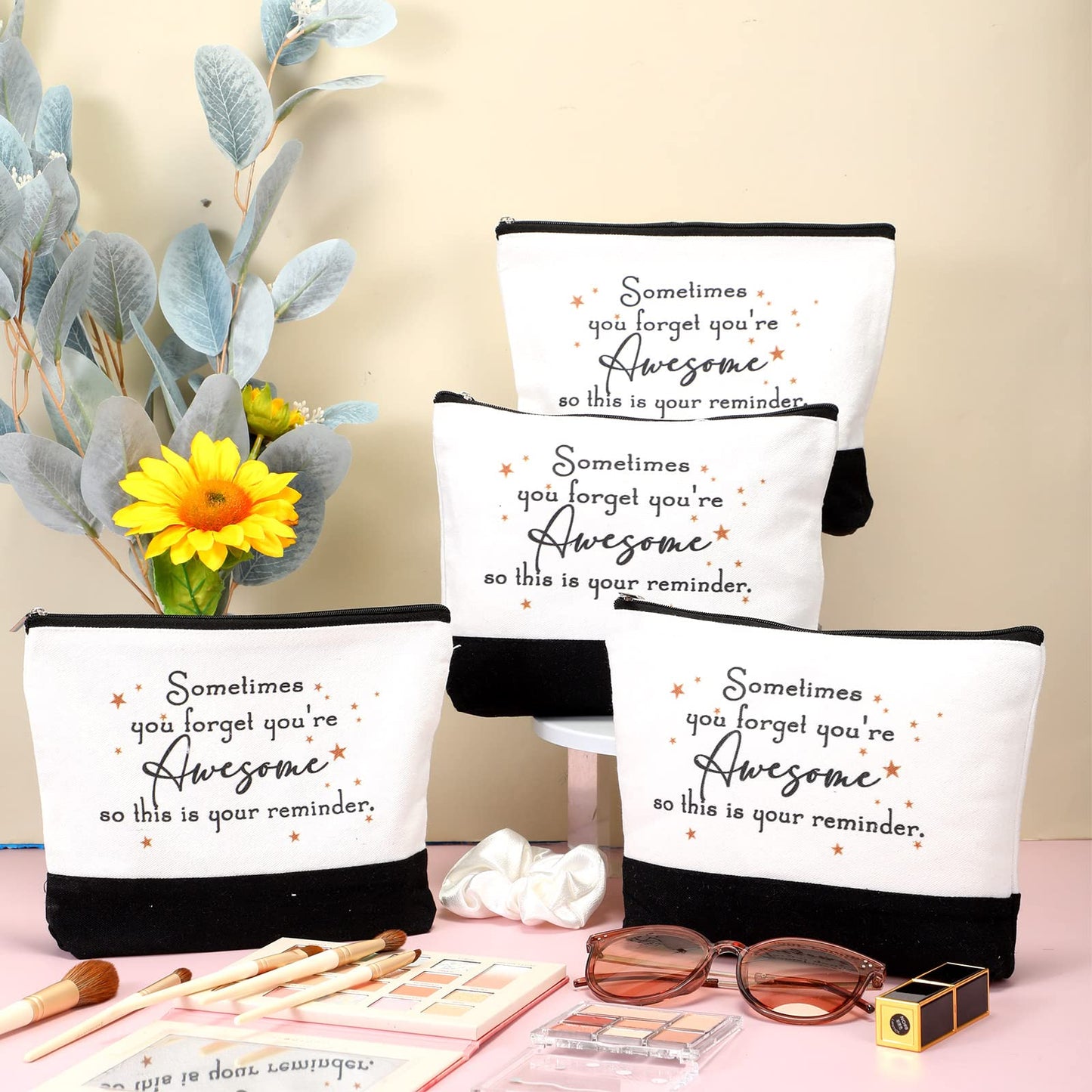 Roowest 24 Pcs Teacher Appreciation Gift Thank You Makeup Bags Inspirational Gift Sometimes You Forget You're Awesome Sign Cosmetic Bags for Teacher Coworkers Women Nurse Secretary(Rainbow)