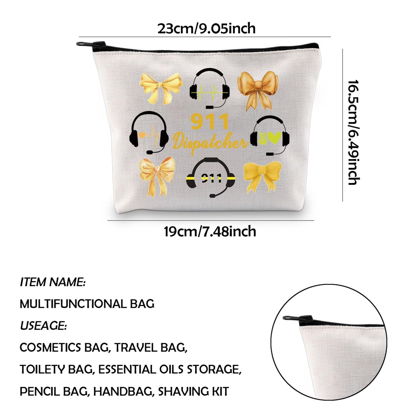 WCGXKO Dispatcher Gift Emergency Services Dispatcher Gift I'll Be There For You Zipper Pouch Makeup Bag (Dispatcher bow)