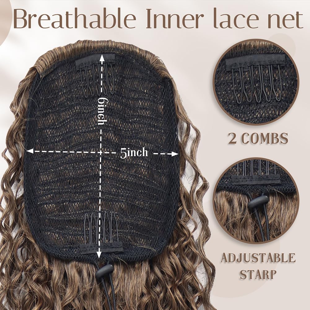 LOSMOEER Ponytail Extension 10 Inch Drawstring Ponytail Hair Extensions for Women Dark Brown Short Kinky Curly Ponytail Fake Hairpiece Daily Party Use