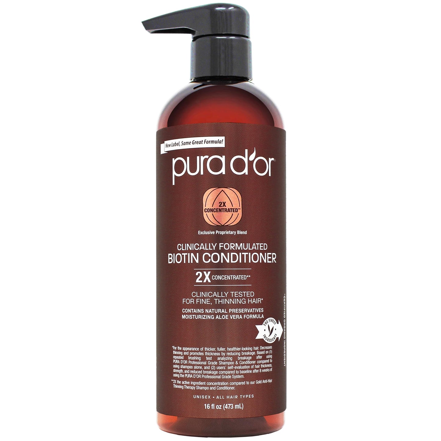 PURA D'OR 16 Oz Professional Grade Clinically Formulated Biotin Conditioner - Daily Hair Care Routine For Thinning Hair - 2X Concentrated DHT Blocker Hair Thickening Products For Women & Men