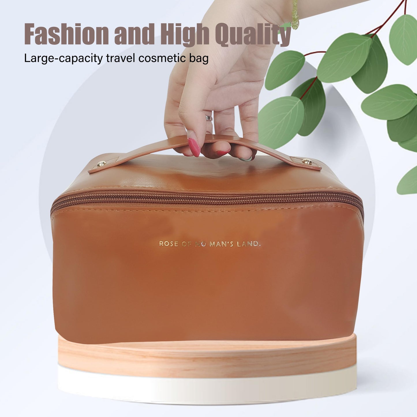 Mountain Land Travel Cosmetic Bag Women Makeup Large Capacity PU Leather Waterproof Portable Women's Toiletries Accessories Brown