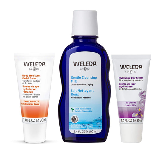 Weleda Maximum Moisture Facial Collection: Gentle Cleansing Milk, Hydrating Day Cream, Deep Moisture Facial Balm