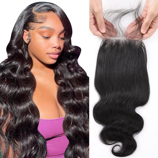 QTHAIR 14A Brazilian Body Wave Lace Closure (14inch) 4x4 Free Part Swiss Lace Closure Natural Brazilian Virgin Human Hair Top Swiss Lace Closure