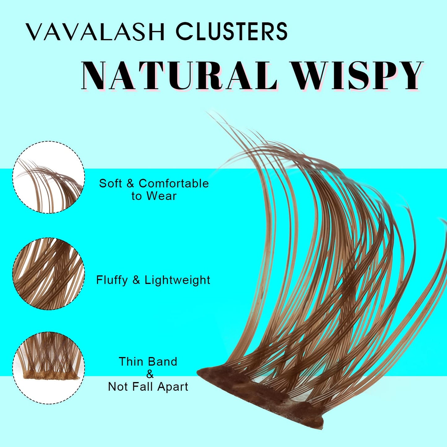 VAVALASH Brown Wispy DIY Lash Extensions Color Volume Cluster Lashes D Curl Lash Clusters Faux Mink Slik Wispy False Lashes Easy Lash Extension DIY at Home (Wispy-Brown-0.07-D-8-16mm)