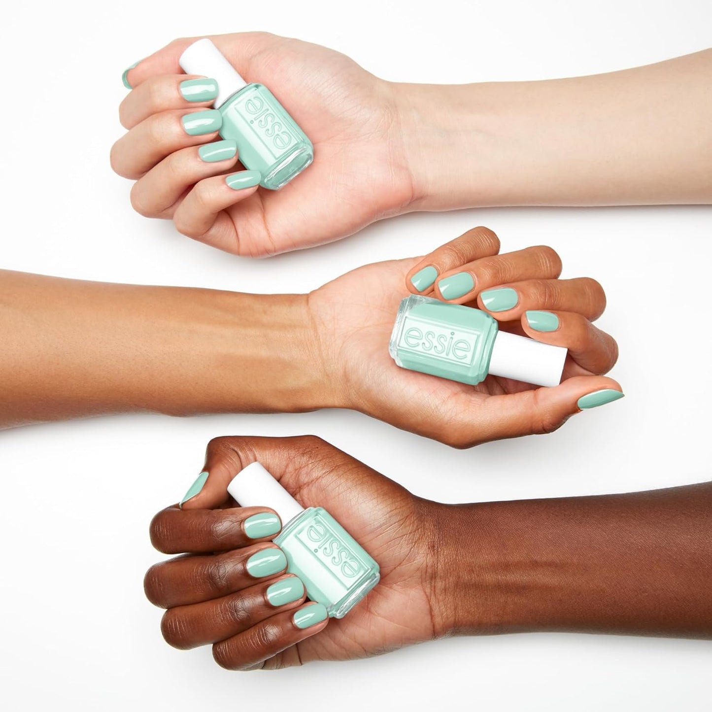 Essie Nail Polish Seafoam Chrome Kit, Green, Mint Candy Apple, Aqua, Nail Art Studio Mystic Marine, Vegan, 0.46 Fl Oz each