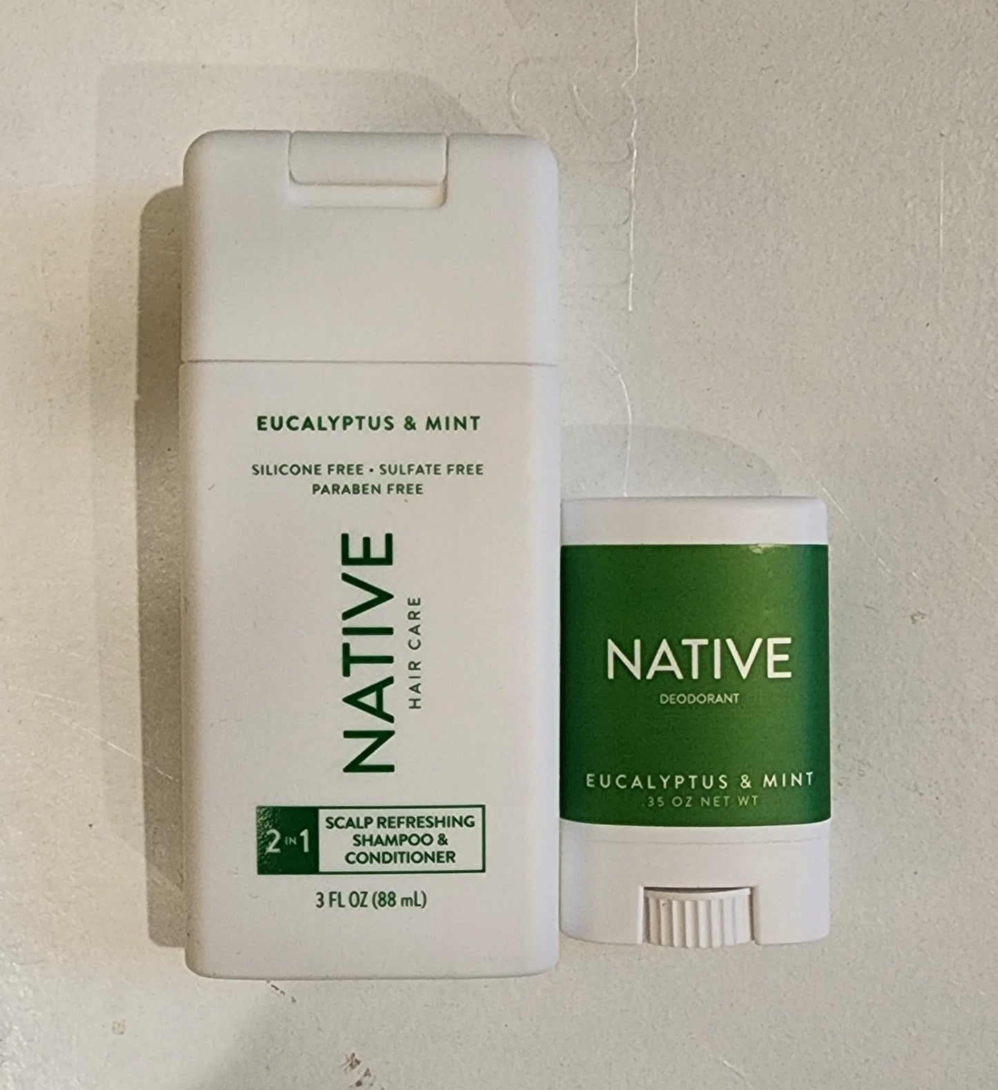 Native Travel Set - Native Deodorant and 2n1 Shampoo & Conditioner -Eucalyptus & Mint - Aluminum Free and Vegan Travel Size, Green