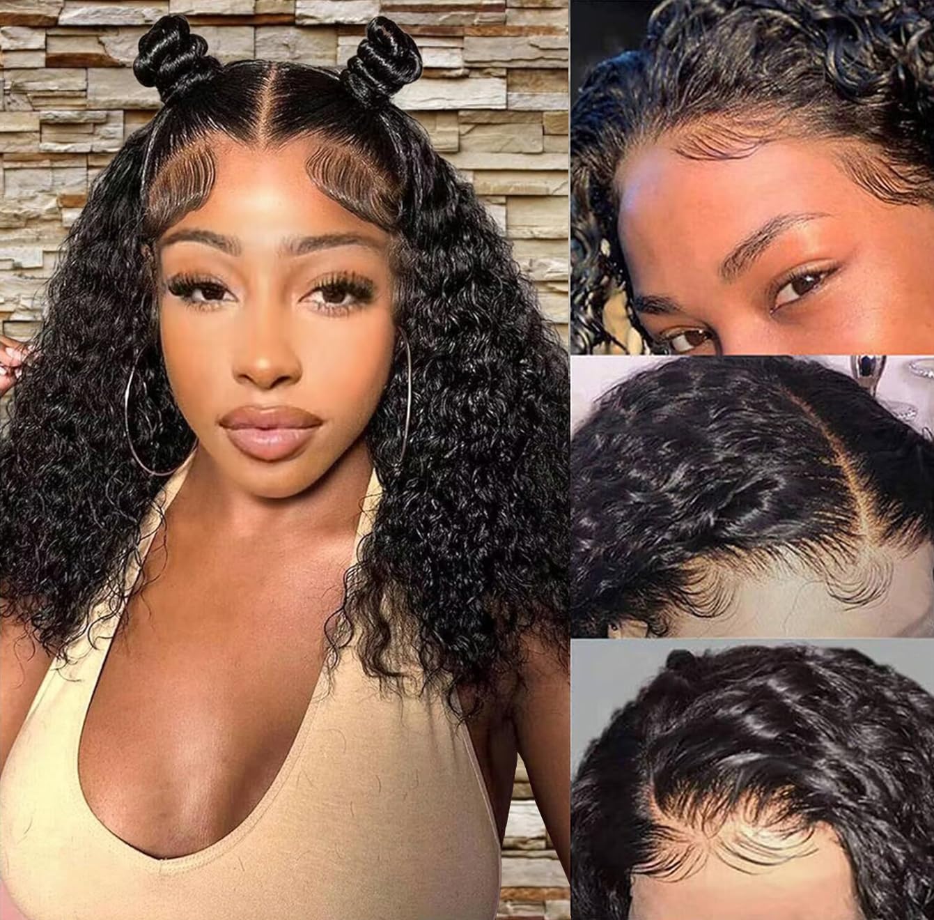 Tmbitto Bob Wig Human Hair 13x4 HD Lace Front Kinky Curly Bob Wigs for Black Women Human Hair Glueless Wigs Human Hair Pre Plucked Pre Cut 150% Density 14 Inch