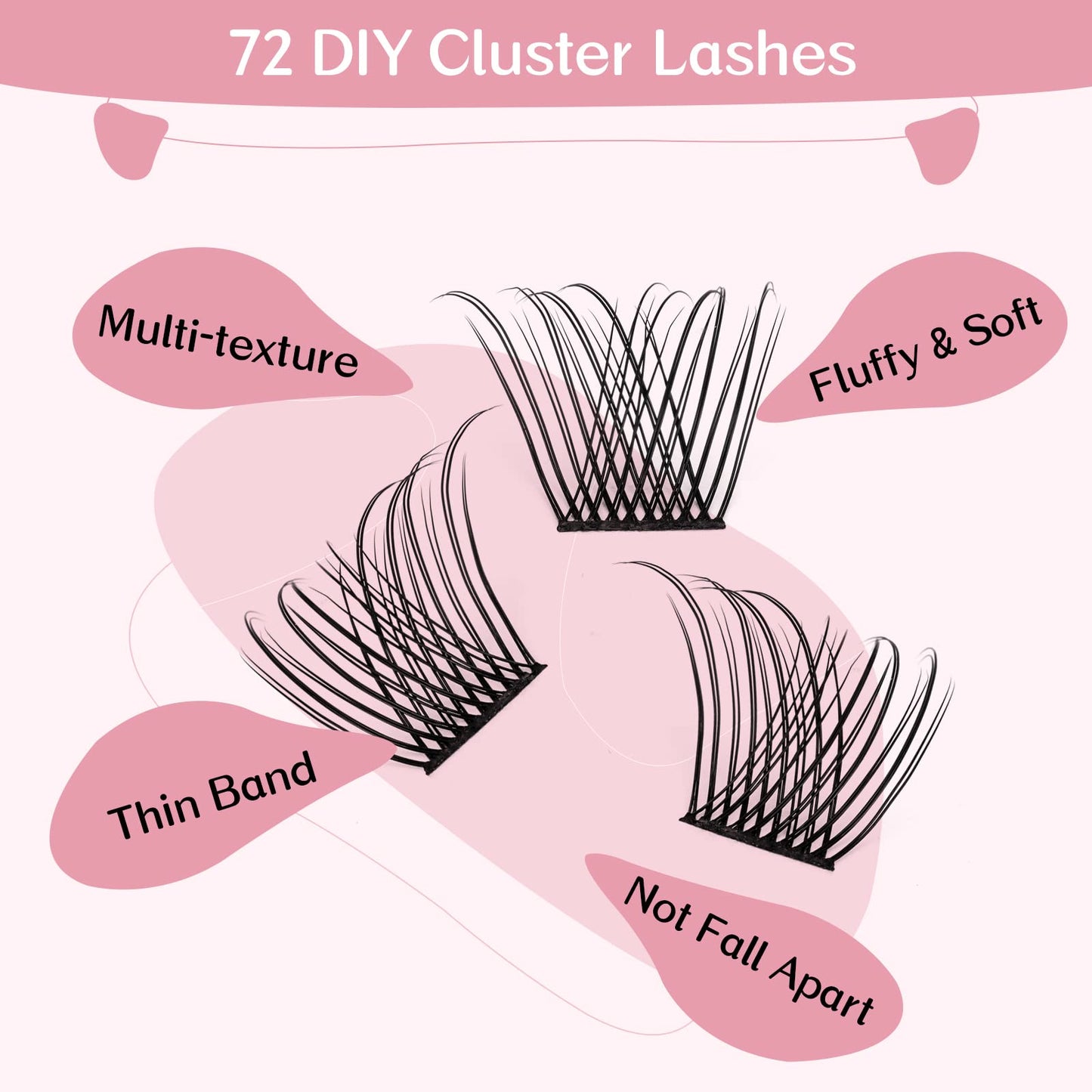 Cluster Lashes, 72 Pcs Individual Lashes, Lash Clusters DIY Eyelash Extension, Natural Lashes Super Thin Band Reusable Soft & Comfortable (Natural-D-12-18 mix)