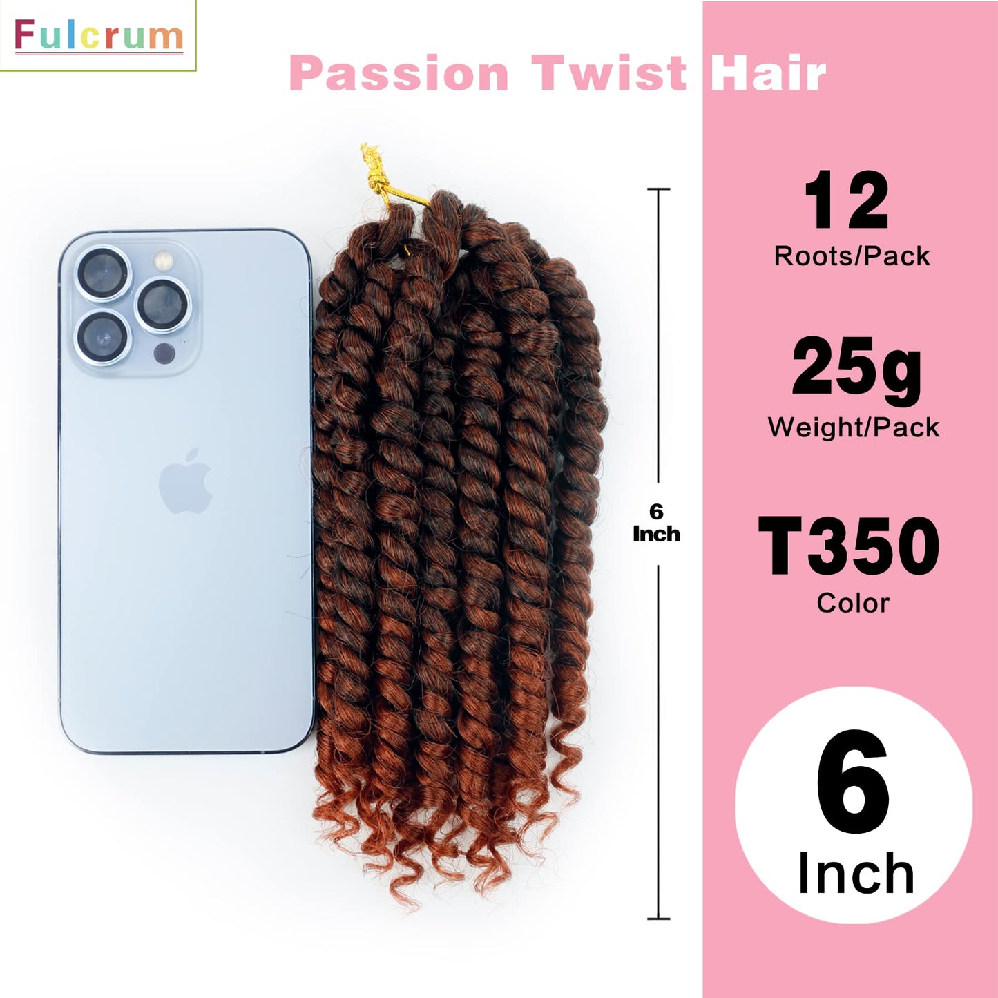 Fulcrum Passion Twist Hair 6 Inch, 8 Packs Passion Twist Crochet Hair for Black Women, Prelooped Crochet Twist Hair with Curly Ends (6Inch, 27#)