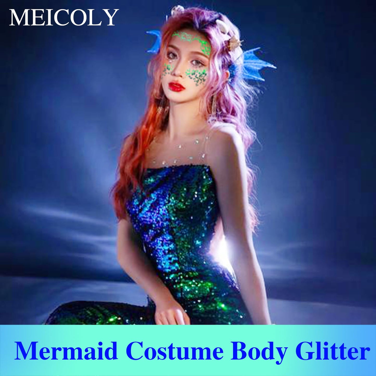 MEICOLY Chameleon Green Body Glitter,Chunky Glitter Face Paint,Color Changing Mermaid Face Glitter Gel,Holographic Glitter Sequin for Face Body Hair,Halloween Festival Party Glitter Makeup,50ml