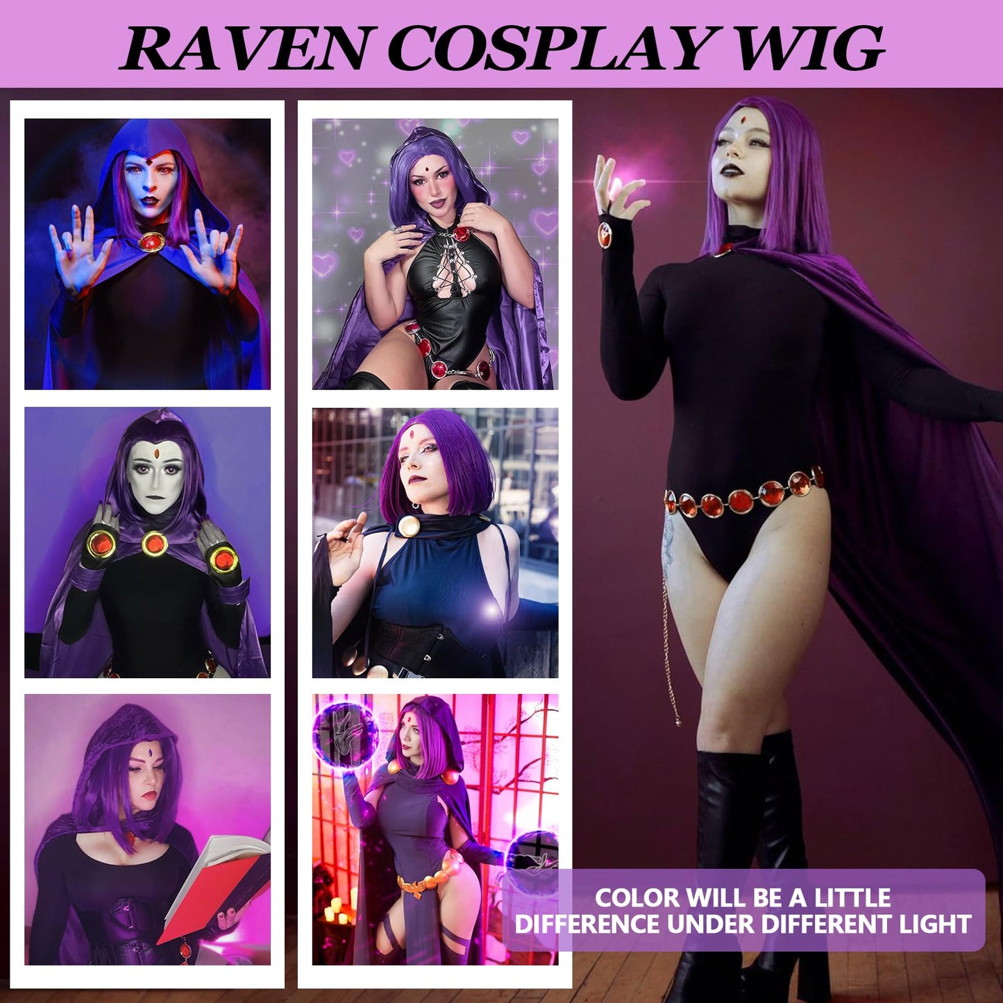 G&T Wig Purple Bob Wig for Raven Cosplay Superhero Purple Anime Wig with Ruby for Women's Raven Costume Halloween Cosplay Party