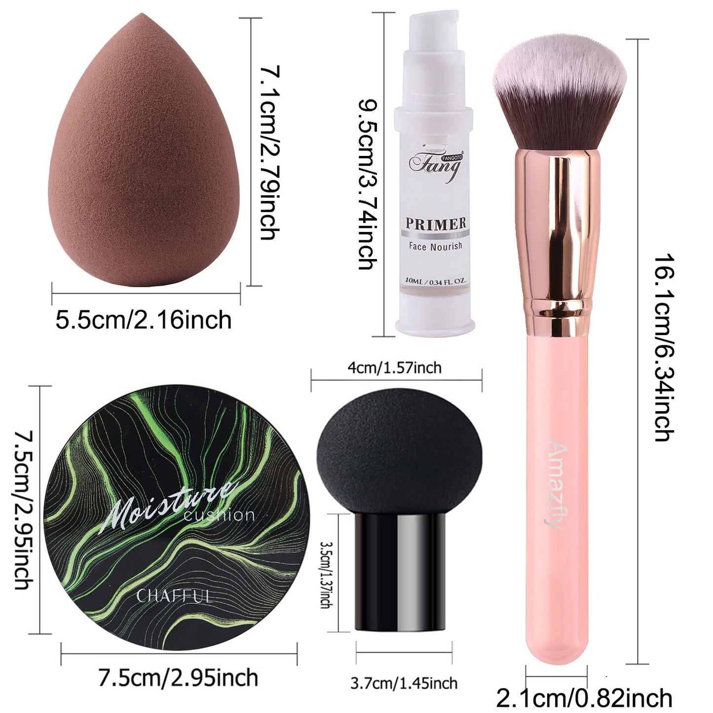 Air Cushion CC Cream Mushroom Head Foundation, 2 PCS Amazfly Moisturizing BB Cream Face Primer Makeup Long Lasting Matte Concealer Bright Makeup Base Long Lasting with Mushroom Makeup Sponge and Powder Brush (CHAFFUL Natural)