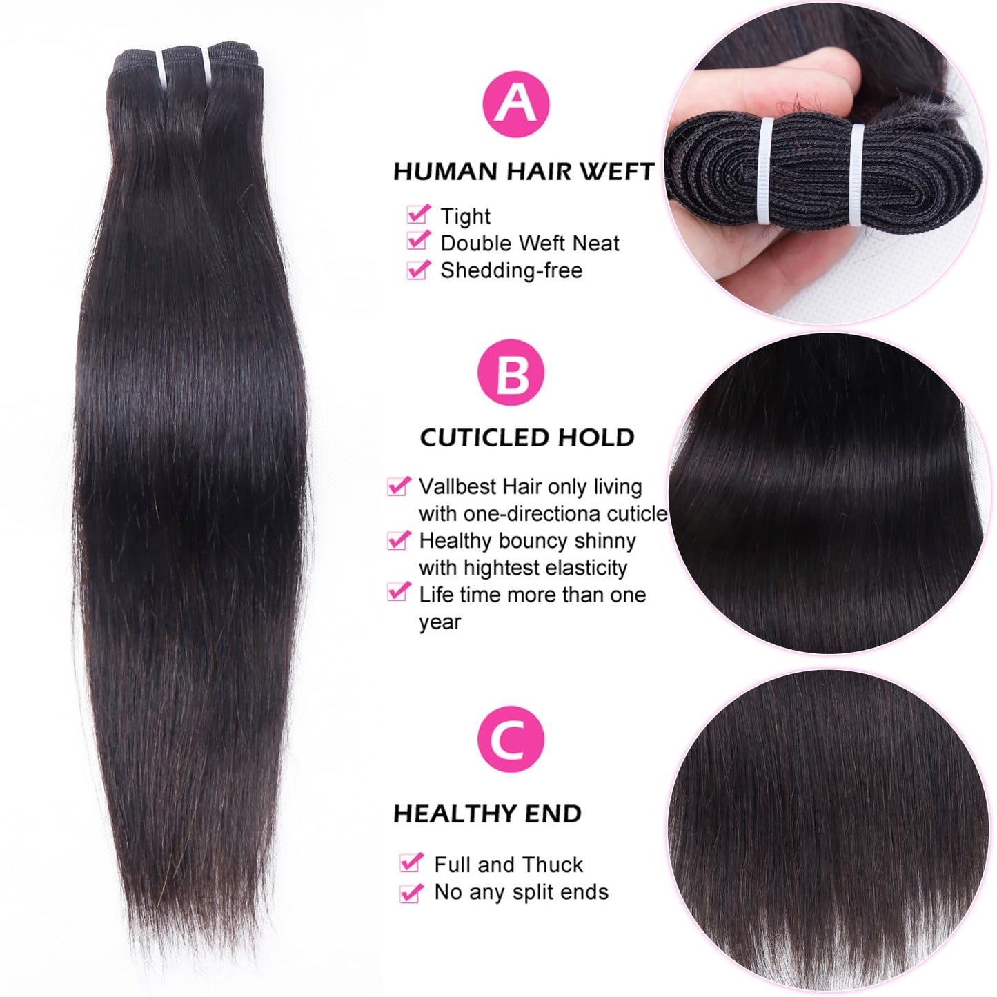 Afrodiva Straight 3 Bundles Human Hair 18 20 22 Inch 100% Unprocessed Brazilian Virgin Human Hair Bundles Double Weft Weave Bundles Straight Hair 70g/Bundle Hair Natural Color