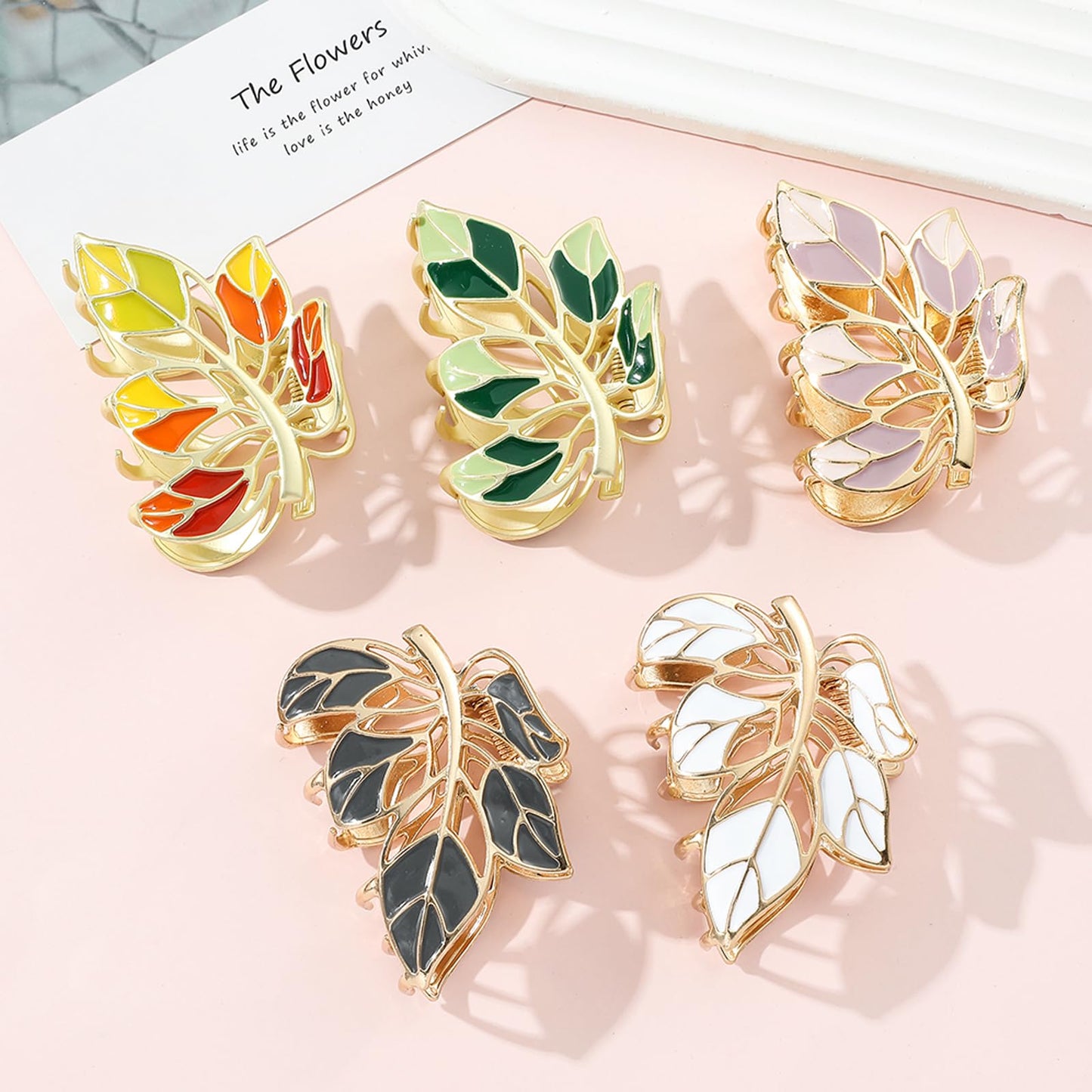 Eddie Munson Flower Leaf Hair Claw Clips Set for Women Girls-Butterfly Metal Large Hairpin Claw Clips-Hair Accessories for Thin Hair Thick Hair Long Hair Short Hair for Girls Women (5 PCS Leaf)