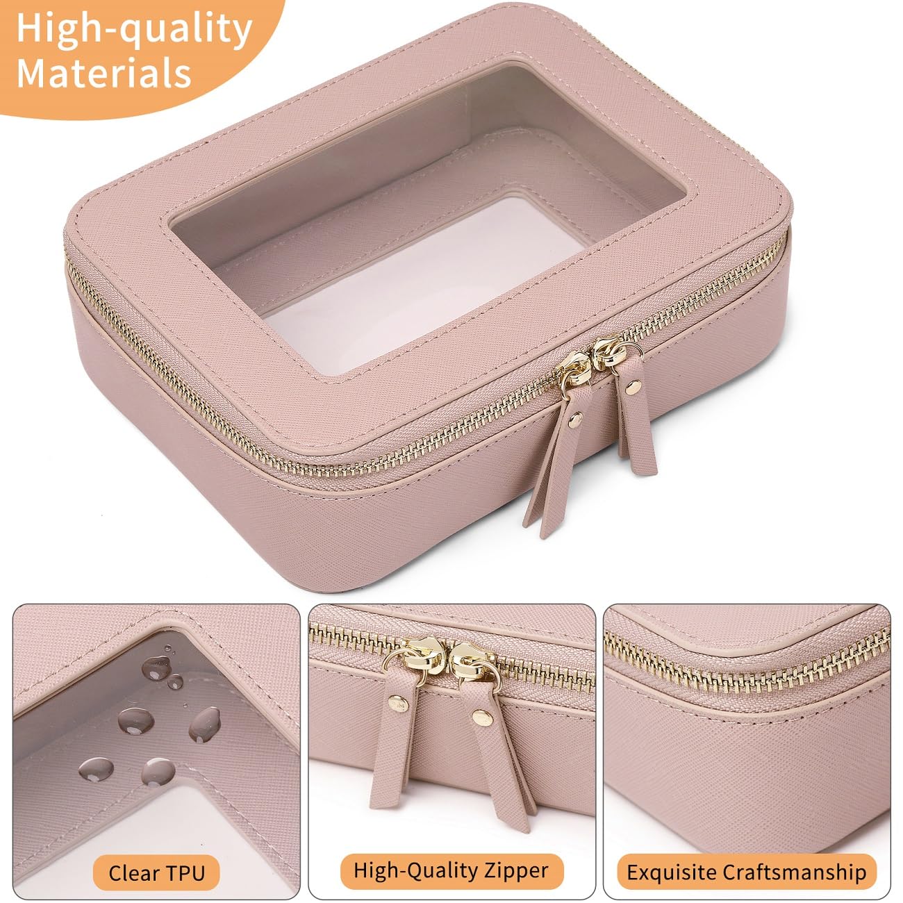 Pinkmik Clear Makeup Bag Travel Case Portable transparent Cosmetic Bag Case Clear Travel Toiletry Makeup Bag for Car with Zipper for Women (P/Pink, M)