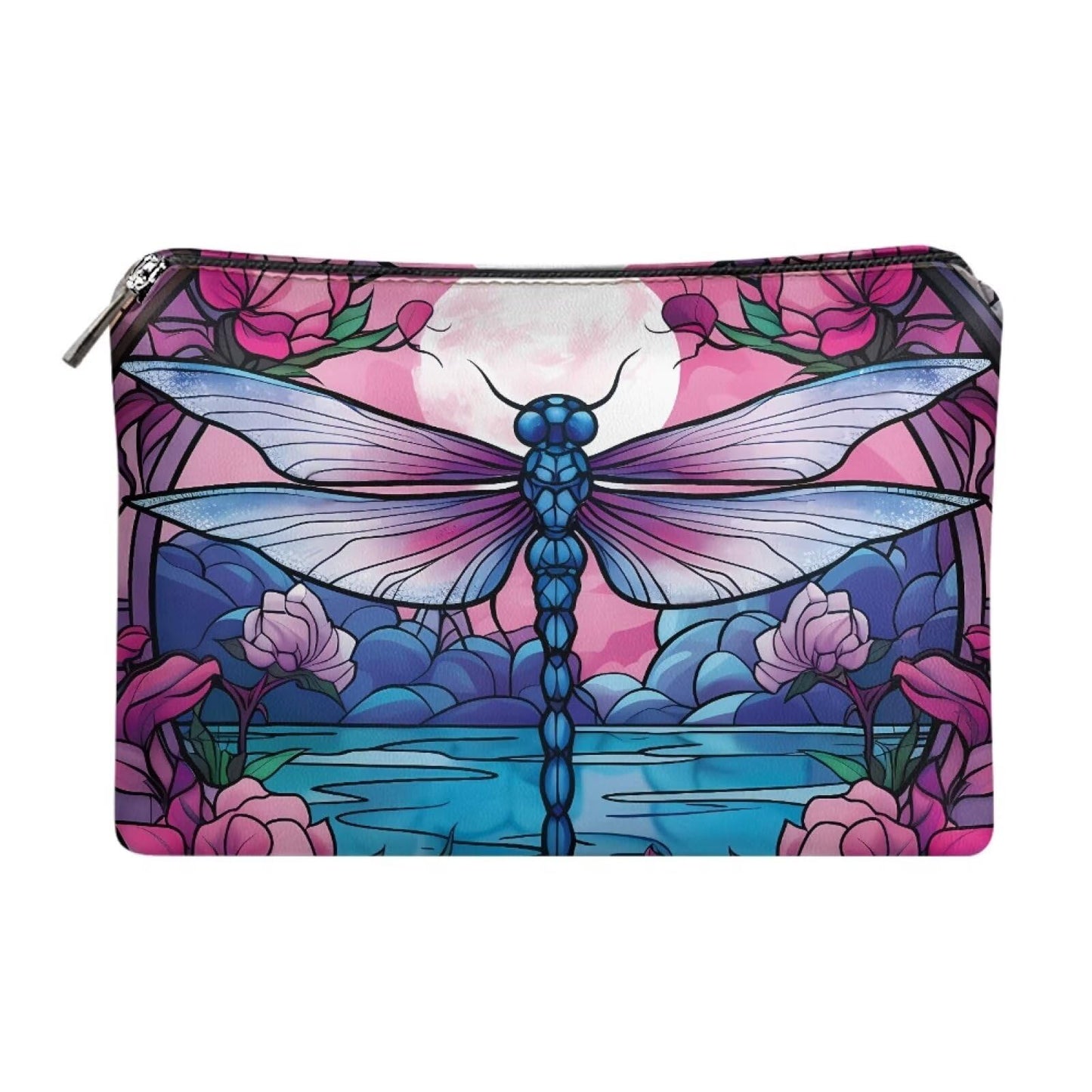 ELEDIZI Fantasy Dragonfly Makeup Bags for Women Travel Toiletry Bag for Women Carry On Portable Cosmetic Bags for Women Leather Waterproof Skincare Travel Bag with Zipper Birthday Gifts for Women