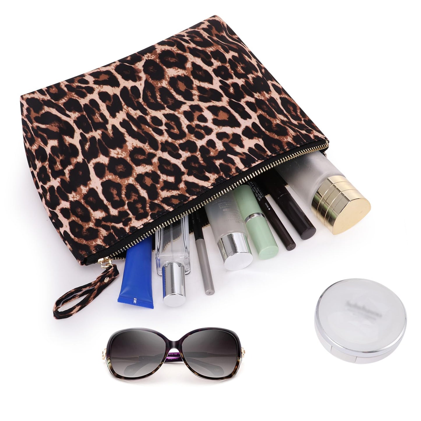 HAWEE Makeup Bags for Purse Zipper Cosmetic Pouch Large Travel Make Up Organizer Tool Pouch for Women, Leopard