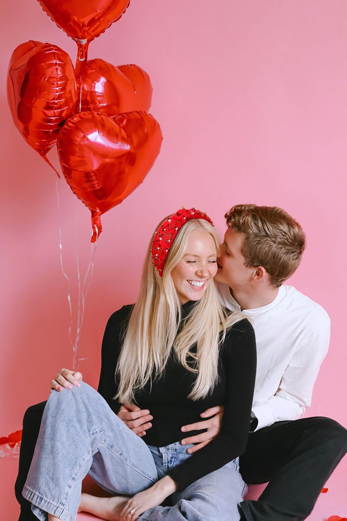 NVENF Valentine’s Day Headband for Women Love Heart Headband Jeweled Crystal Rhinestone Knotted Headband Red Pink Wide Top Knot Headband Valentine’s Day Hair Accessories Gifts (Red Heart 9)