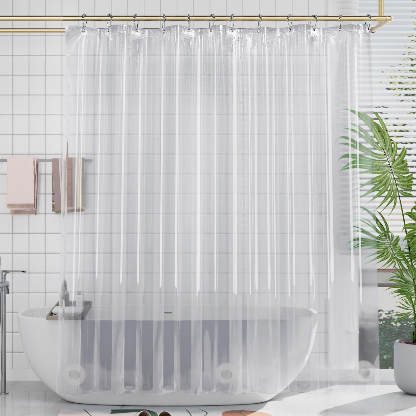 AmazerBath Plastic Shower Curtain Clear Premium PEVA, Clear Shower Curtain Heavy Duty 8G, Weighted Shower Curtains for Bathroom Accessories with 3 Big Stones and 12 Rustproof Grommets, 72x72 Inches