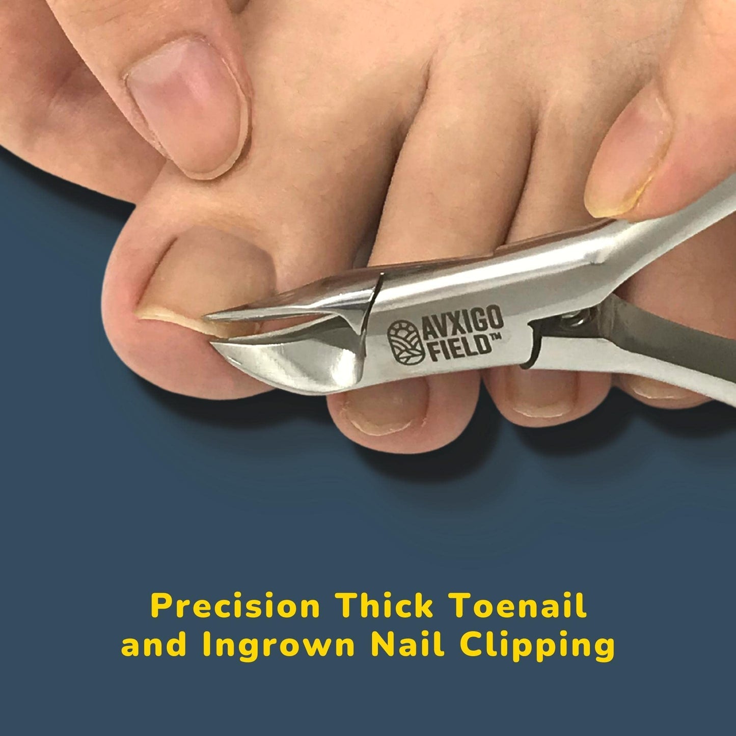 AVXIGO FIELD Professional Ingrown Toenail Clipper for Thick Nails and Seniors - Built-in Compression Coil Spring, Precise Sharp Curved Blade, Surgical Grade Stainless Steel - Microfiber Cloth Included