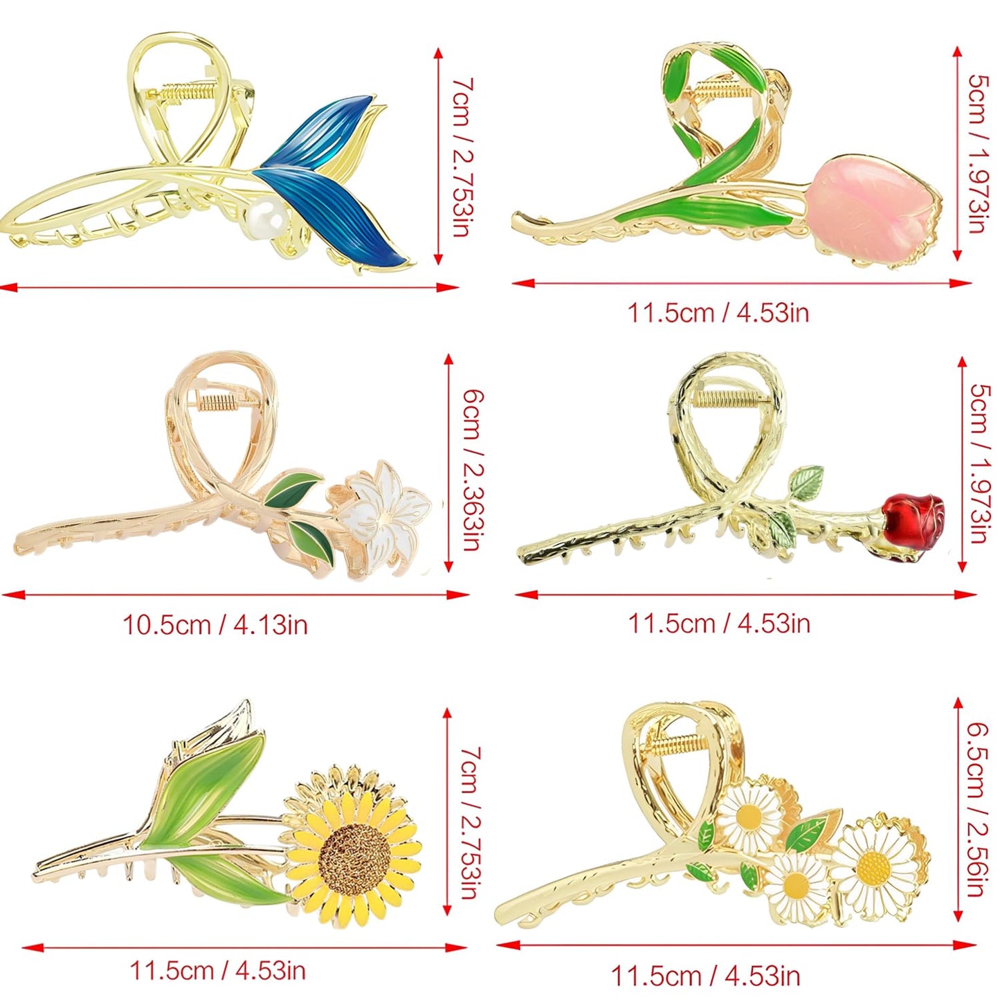 Flower Metal Hair Claw Clips 6 Pcs Cute Large Tulip Hair Claw NonSlip Hair Barrettes Strong Hold Hair Clamps Fashion Hair Accessories for Woman Girls with Long Thick Thin Curly Hair (B Style)