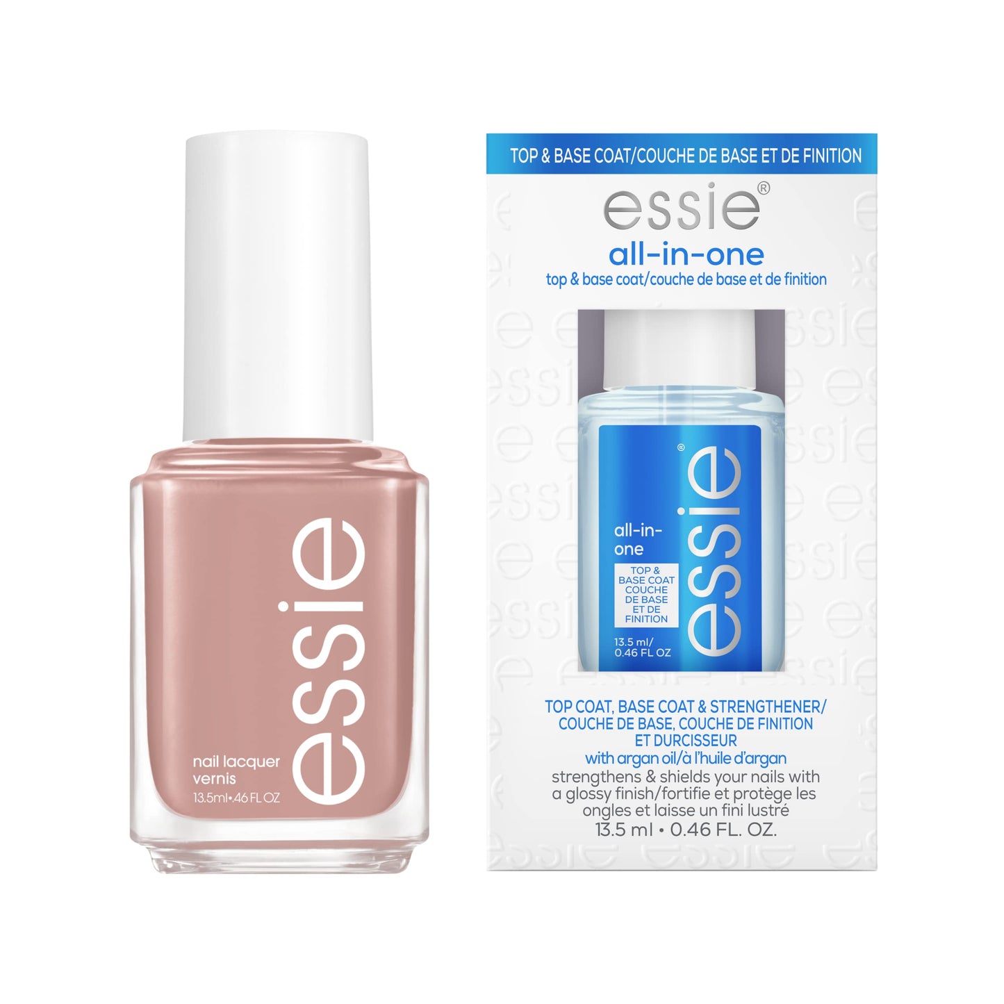 essie Salon-Quality Nail Polish Bundle, Vegan, Light Tan, Wild Nude + All In One Base Coat and Top Coat, 0.46 fl oz each