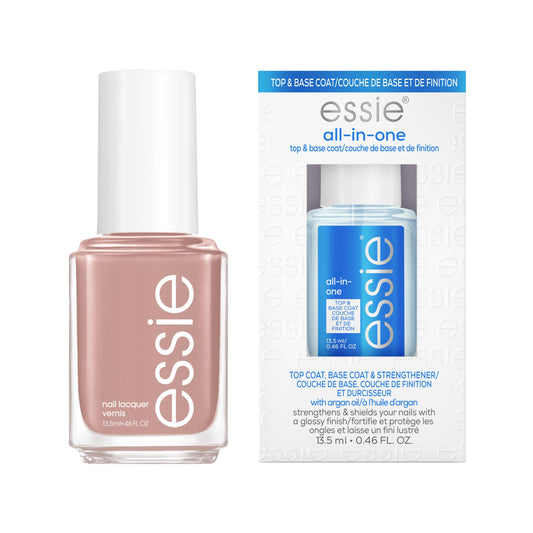 essie Salon-Quality Nail Polish Bundle, Vegan, Light Tan, Wild Nude + All In One Base Coat and Top Coat, 0.46 fl oz each