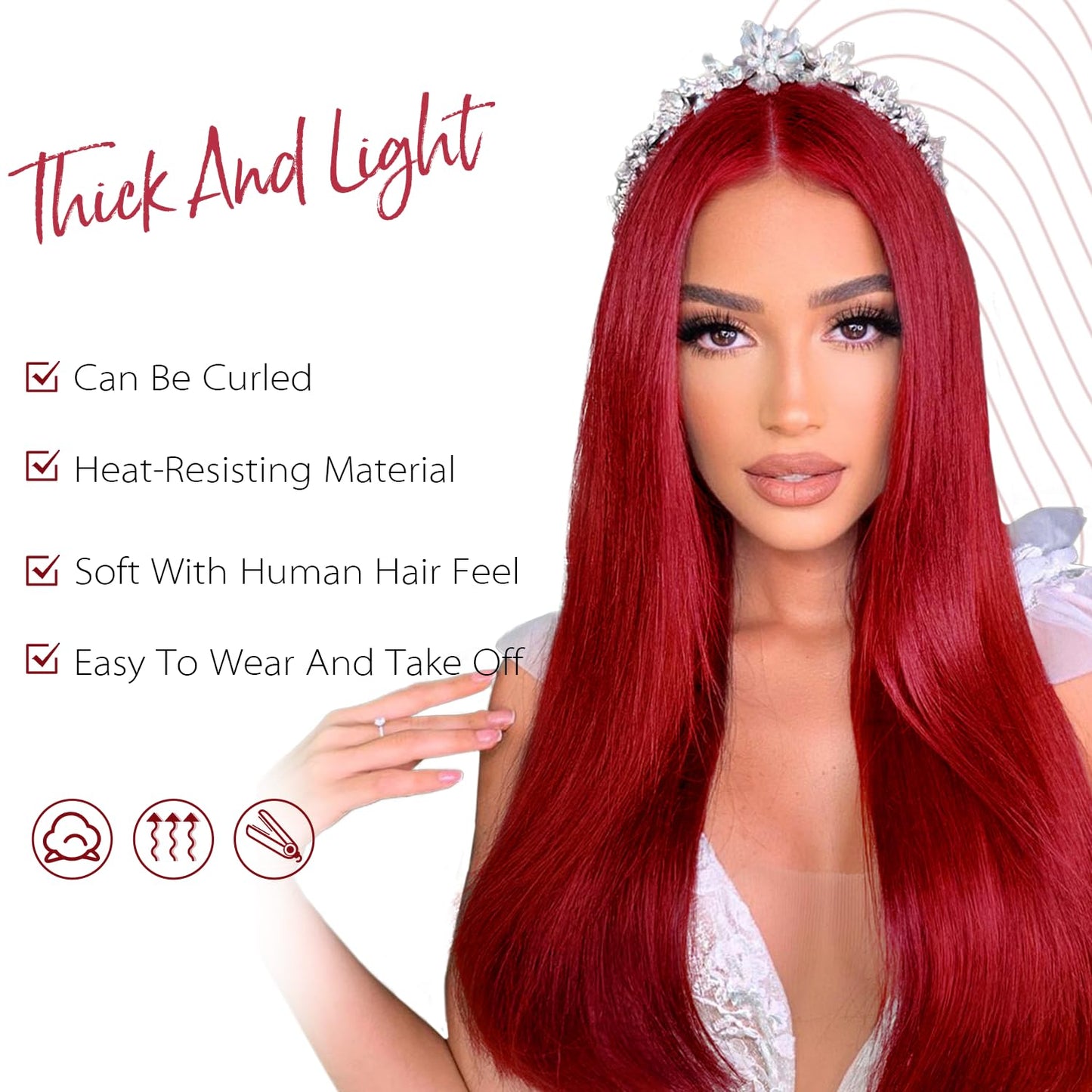 WIGER Red Wigs For Women Long Straight Red Hair Wig Middle Part Synthetic Colored Mermaid Cosplay Wig No Lace Nature Looking Girls Red Costume Full Wigs